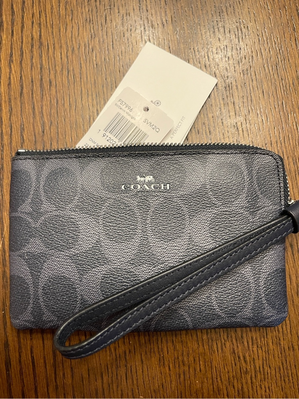 Coach Denim Signature PVC Corner Zip Small Wristle (Style Number F57996)